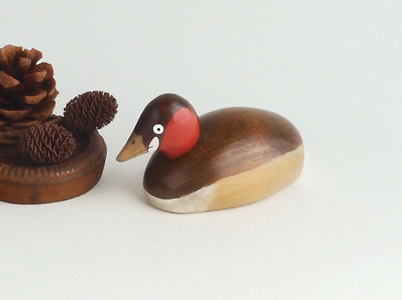 ミニデコイ カイツブリ(★台付き) mini decoy / little grebe / wood bird 1枚目の画像