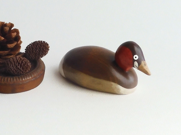 ミニデコイ カイツブリ(★台付き) mini decoy / little grebe / wood bird 4枚目の画像