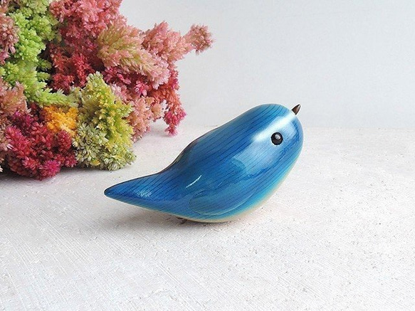 ルリビタキ (★台付き） Tarsiger cyanurus / wooden bird 1枚目の画像