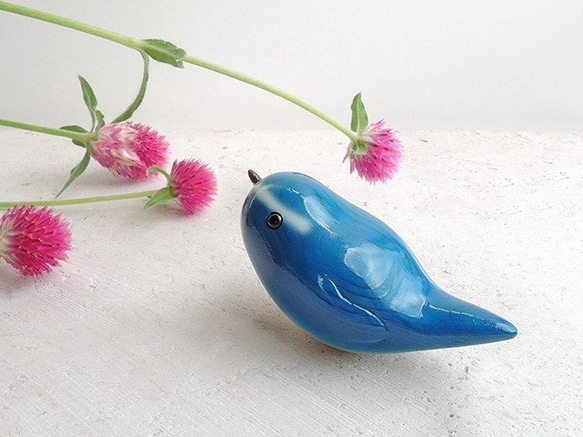 ルリビタキ (★台付き） Tarsiger cyanurus / wooden bird 4枚目の画像