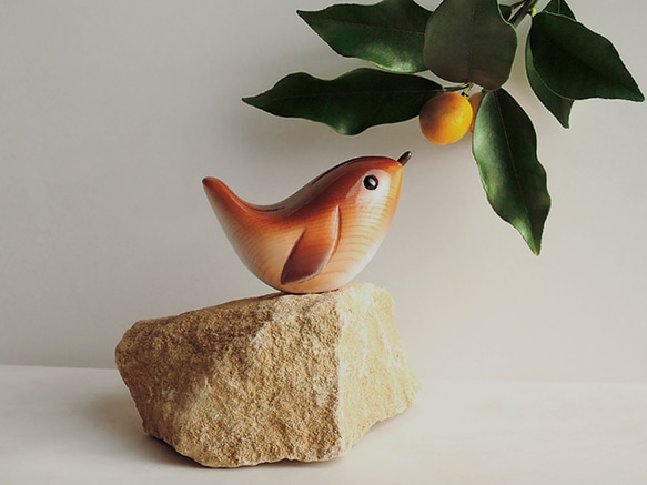 コマドリ (★台付き)  robin / wooden bird 8枚目の画像