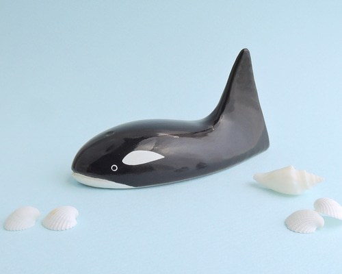 シャチS (☆台付き) wooden killer whale / orca その他置物