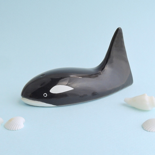 シャチS (☆台付き) wooden killer whale / orca その他置物