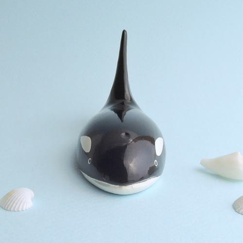 シャチS (☆台付き) wooden killer whale / orca その他置物
