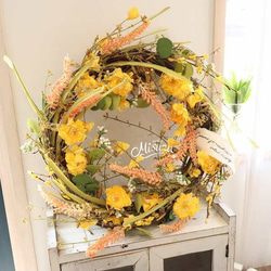 大きいリース 45センチ アンティーク ドライフラワー風 玄関リース