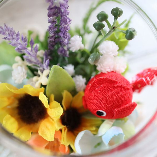 縮緬(ちりめん)きんぎょさんの金魚鉢アレンジ ギフト 玄関 インテリア