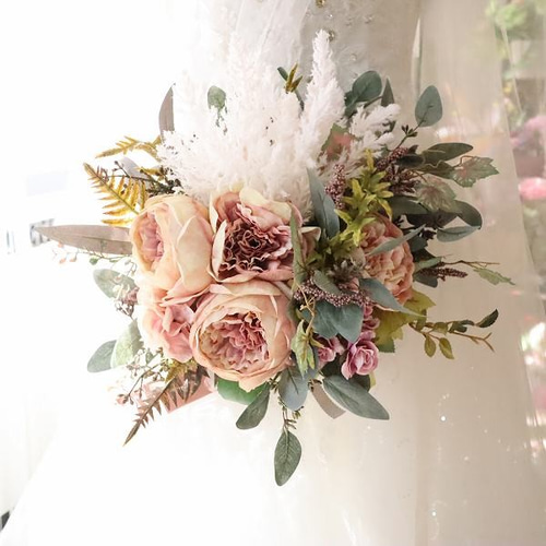 受注制作* ドライフラワー風 ピオニー クラッチブーケ シャビーシック