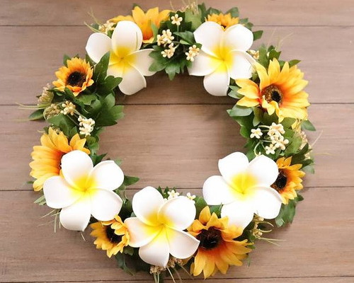季節のリース プルメリア＆向日葵リース インテリア 玄関リース