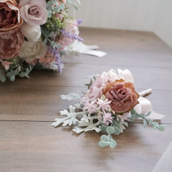 柔らかアンティークカラー　クラッチブーケ　ブトニア付　前撮り　撮影　パーティ　178 6枚目の画像