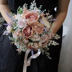 柔らかアンティークカラー　クラッチブーケ　ブトニア付　前撮り　撮影　パーティ　178 7枚目の画像