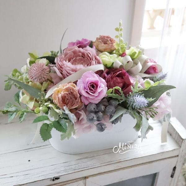 *受注制作*　各色フラワーアレンジメント  大人可愛いシャビーシックカラー　直送OK　母の日　ギフト　誕生日　487