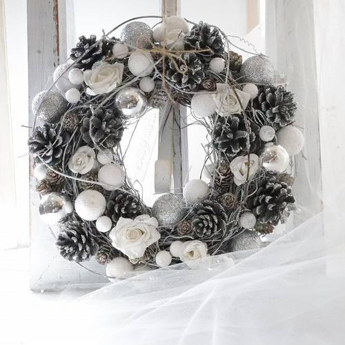 クリスマスリース シルバーとホワイトの輝き クリスマスギフト アート