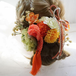 マム　ダリア　ちんころ房付きの髪飾りセット　現品のみ　ヘアアレンジ自在　七五三　和装　袴ヘア 4枚目の画像