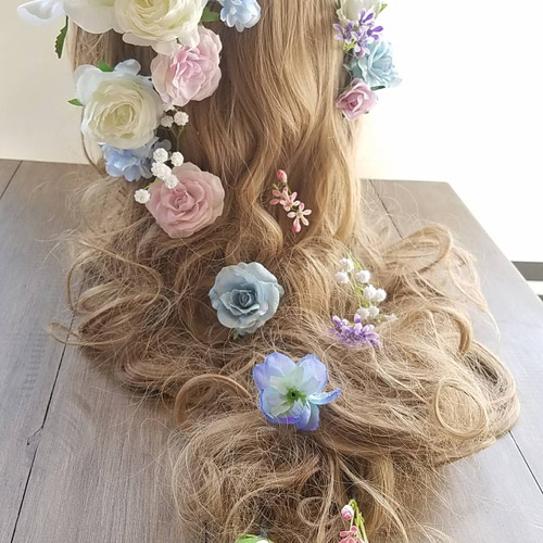 ホワイト～ピンク～水色 ヘッドドレス ヘアアクセ 髪飾り 前撮り