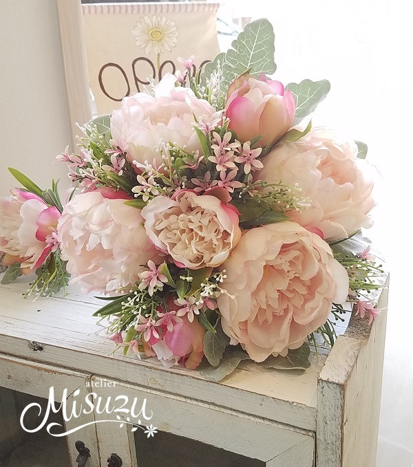 *受注制作*　ベビーピンクのピオニークラッチブーケ　可愛すぎ♪　前撮りウェディング　フォトウェディング