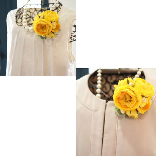本物花 アンティークイエロー 薔薇 髪飾り ブライダル ウエディング