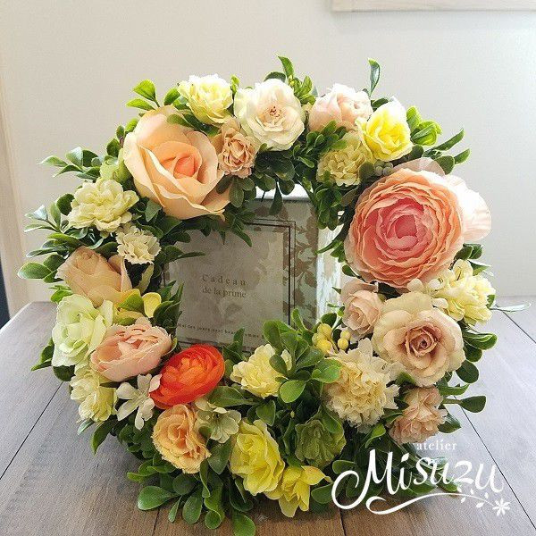 リース(造花) 玄関に　贈り物　ギフト　永遠の象徴♪　オレンジ系