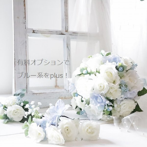 正統派！白薔薇＆カスミソウのラウンドブーケ 大定番 ハワイ 海外挙式