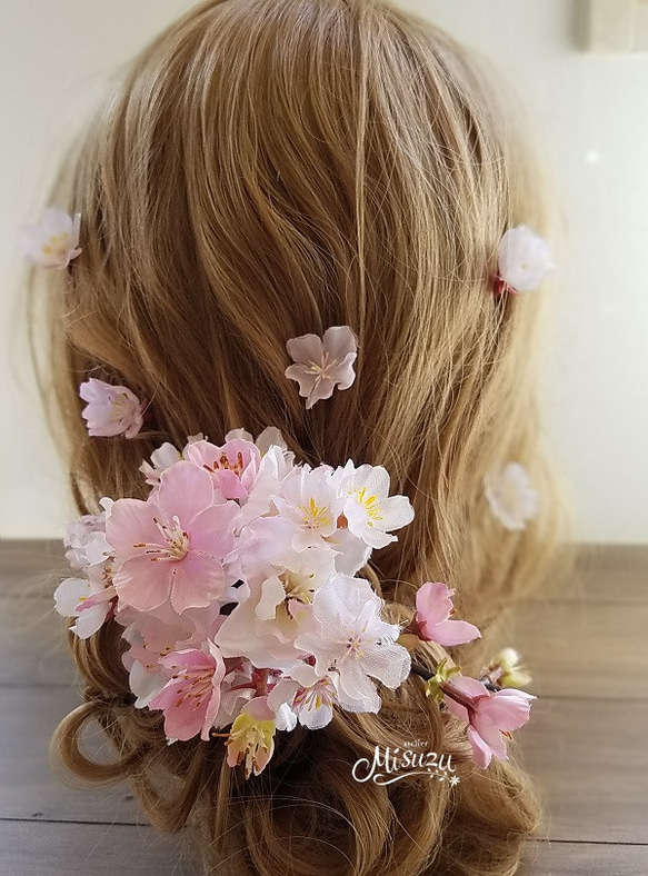 『特集掲載』桜サクラの花簪　前撮り　パーティ　七五三　成人式　ヘッドドレス　さくらの宴 2枚目の画像