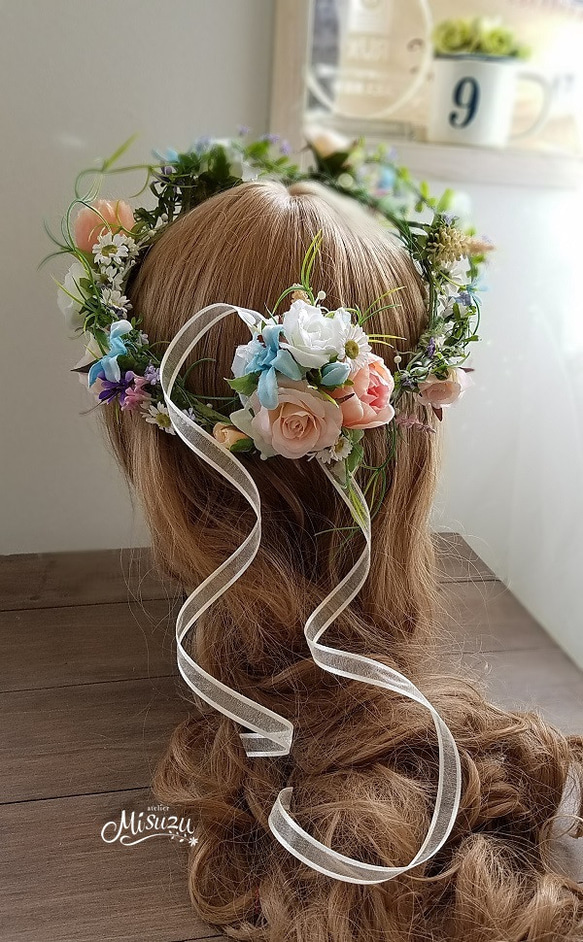 *misuzu*natural　ナチュラル草花系ウェディング　ガーランド2Ｐ　リスト付　花冠　ヘッドドレス　ブライダル 8枚目の画像