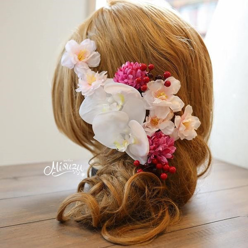 胡蝶蘭 桜  髪飾り ヘアパーツ 和装 アーティシャルフラワー 胡蝶蘭 桜 髪飾り ヘアパーツ 和装 アーティシャルフラワー