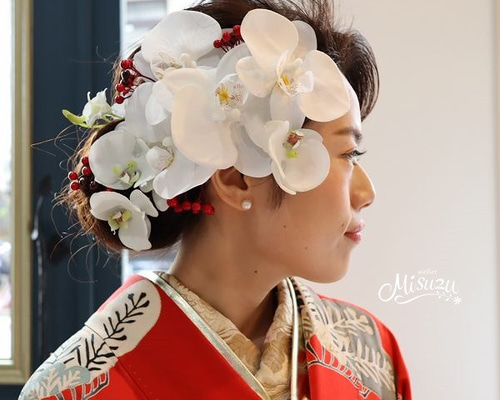 胡蝶蘭和装髪飾り 赤いベルベット胡蝶蘭の髪飾り 結婚式 卒業式 成人式 七五三 胡蝶蘭和装髪飾り 赤いベルベット胡蝶蘭の髪飾り 結婚式 卒業式