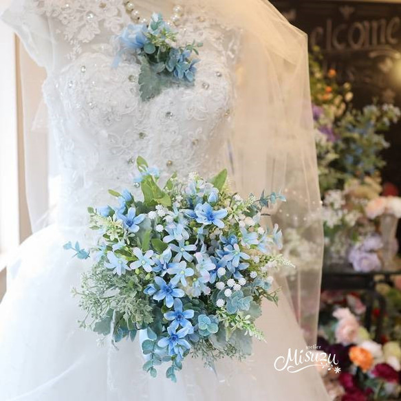*misuzu*ブルースター　ナチュラルフラワー　小花系　シルバーリーフ　ガーデンパーティ　結婚式　　ヘッドドレス　 8枚目の画像