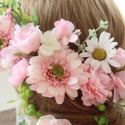 *misuzu*ガーベラ　ピンクグラデ　ナチュラルフラワー　小花系　　ガーデンパーティ　結婚式　ヘッドドレス　 3枚目の画像