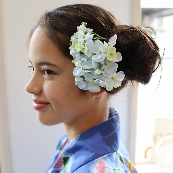 浴衣に涼し気♪　ダリア＆紫陽花の髪飾り4P　花火大会　お祭り　夏祭り　前撮り 5枚目の画像