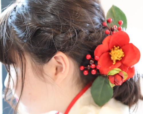 粋！ やぶ椿(赤)＆赤い実 髪飾り 七五三 成人式 袴 卒業式 藪椿