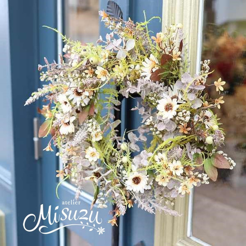 アンティーク ドライフラワー風 玄関リース ガーデンリース ナチュラル