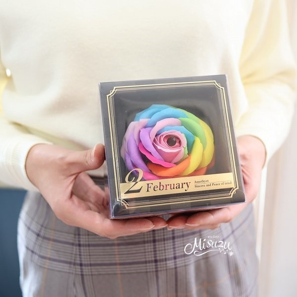 バースデーレインボーローズ 誕生石 ソープフラワー 大切な方の誕生日  