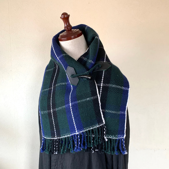 チェック トグルマフラー3号（緑×黒×紺×白） マフラー Hook & Needle