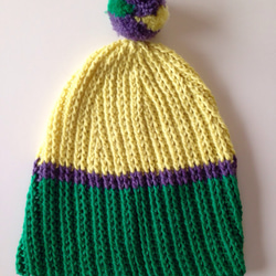 3色ニット帽(黄色/緑/紫)☆取り外し可能なポンポン付き☆ 3枚目の画像