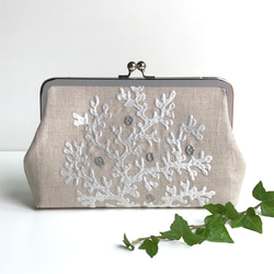 新作！夏のリネン　シルバーサンゴの刺繍がラグジュアリーなミニマル3wayバッグ 2枚目の画像