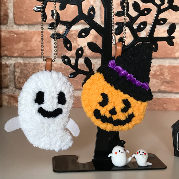 ペアが可愛い！ラグラグで癒し系のハロウィンチャーム　ジャックオーランタン&オバケ　バッグチャームやペンダントにも 5枚目の画像