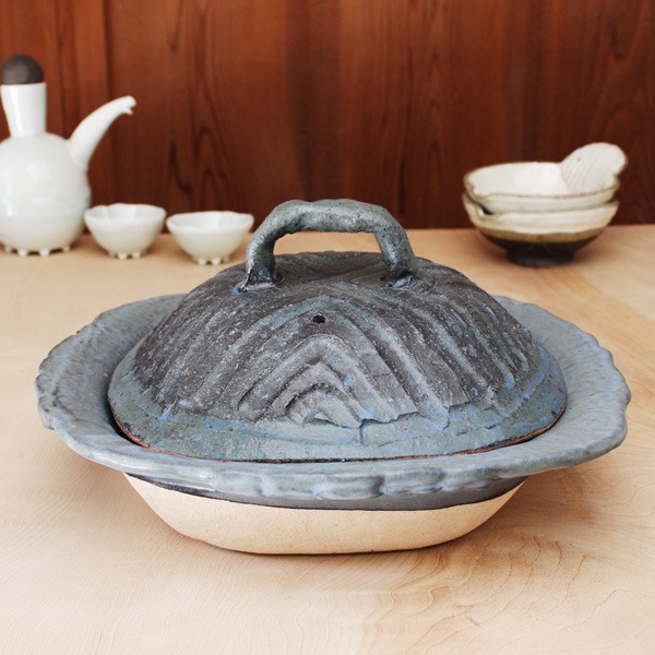 【一人～二人用角青線模様 土鍋】do51 美濃焼 織部焼き クリスマス すき焼き シチュー グラタン 素敵