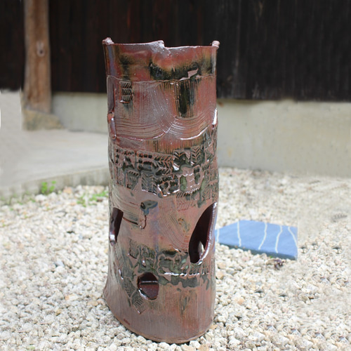 鉄釉凹凸模様傘立て】kasa6 和食器,陶器,新築祝い,開店祝い,贈り物