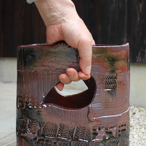 鉄釉凹凸模様傘立て】kasa6 和食器,陶器,新築祝い,開店祝い,贈り物