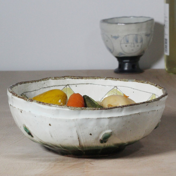 ヒマワリ模様ボール】D27 和食器 陶芸 うどん ラーメン プレゼント