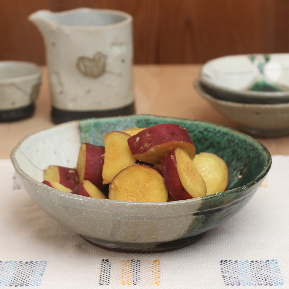 【織部+粉引塗り分け模様鉢大】Ｈ141　和食器 陶芸 美濃焼 粉引き 盛り鉢 大鉢 めん鉢 サラダ 結婚祝い プレゼント