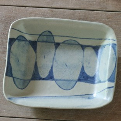 染付け 丸模様角皿】S49 煮魚 煮物 美味しい 人気 おしゃれ 素敵