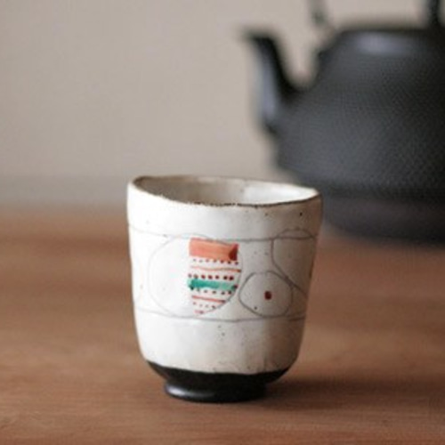 和食器作家物　匠シリーズ　￼￼赤絵模様 カップ3個セット 赤絵幾何模様 湯のみ】YU31 和食器 陶芸 結婚祝い お祝い 父の日 母の