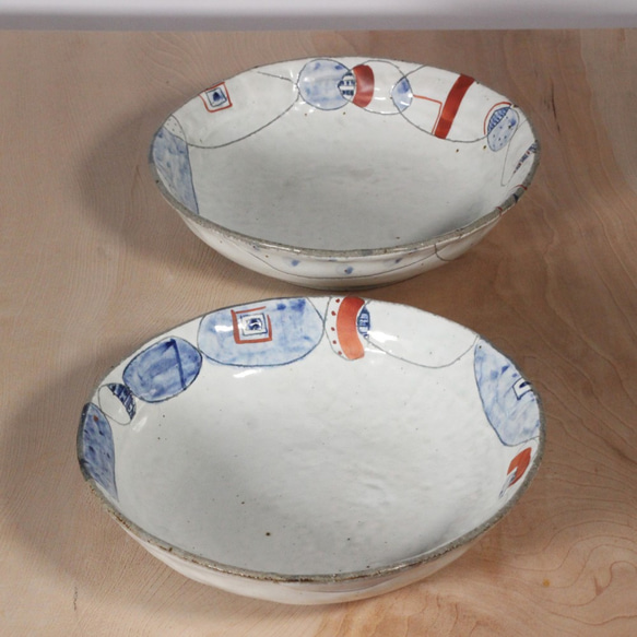 【粉引き赤絵付き鉢大】ｈ78　煮物 盛り鉢 取り鉢 おしゃれ 素敵 かわいい 美味しい 結婚祝い 陶芸 2枚目の画像
