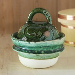 【美品】織部焼き　1号炊き土鍋　2個セット 1_821e5767a3f1e44505d55face387