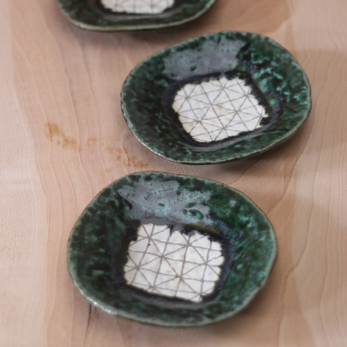 織部+粉引模様小皿 S114 和食器 陶芸 美濃焼 織部焼き 取り皿