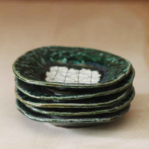 織部焼　小皿　美濃焼 織部+粉引模様小皿 S114 和食器 陶芸 美濃焼 織部焼き 取り皿 銘銘皿