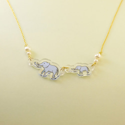 大象媽媽牽小象/925純銀鍍K金項鍊 第3張的照片