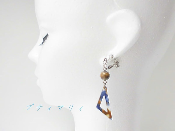 お試しＳＡＬＥ　青い和風猫のイヤーフック＆タイガーアイイヤリングセット 3枚目の画像