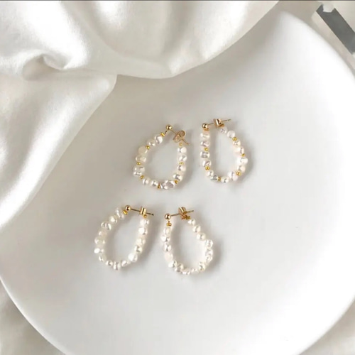 k16gp 小粒淡水パール フープピアス 卒園 卒業 入園 入学 にも ピアス